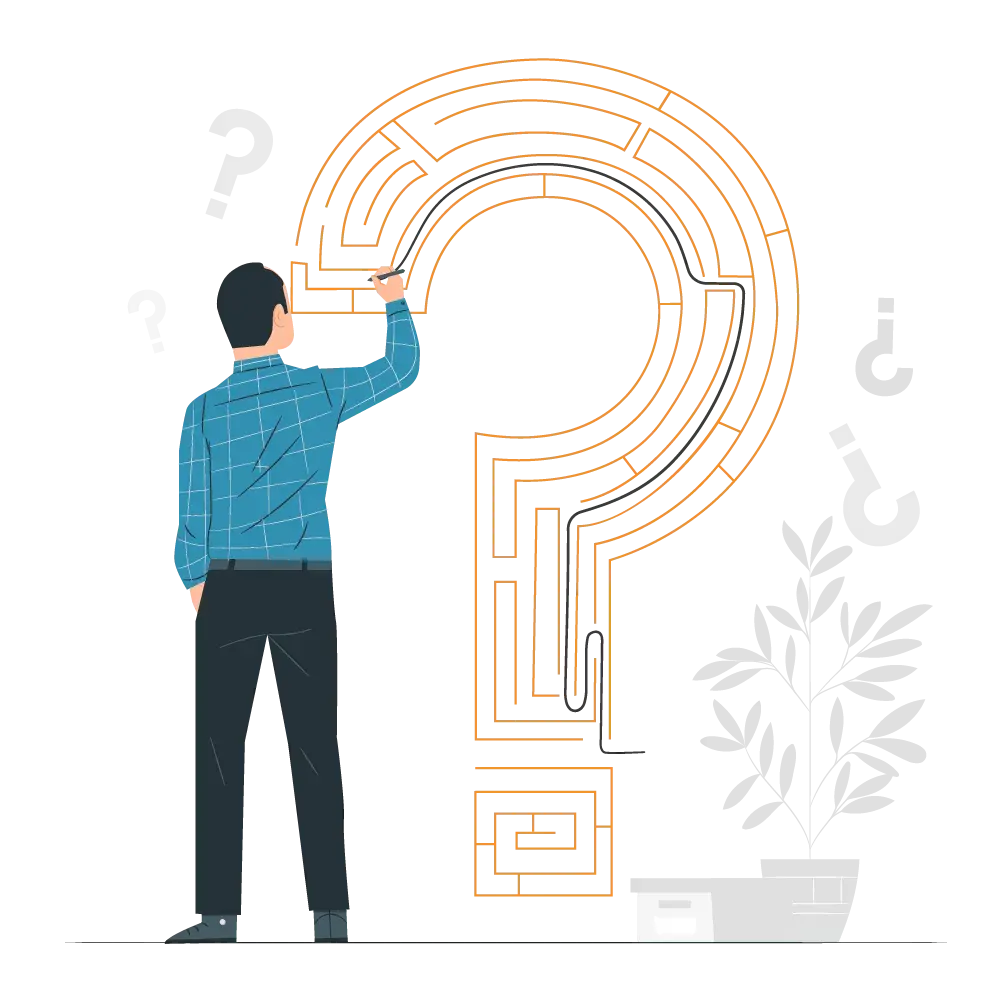 Illustration d'un homme cherchant une solution en forme de point d'interrogation