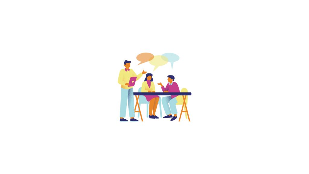illustration de trois personnes qui discutent