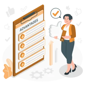 illustration d'une femme et d'un papier notant tous les avantages