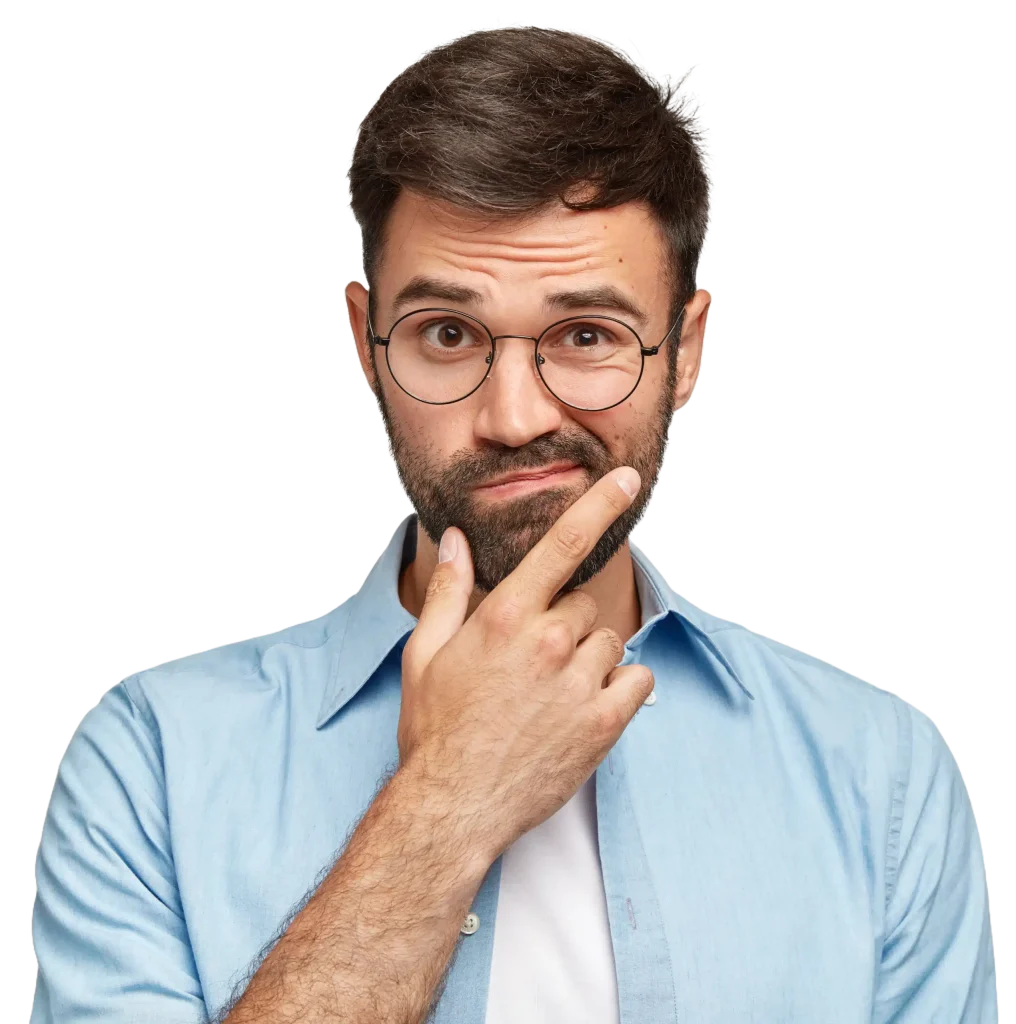 Portrait d'un homme l'air pensif et interrogatif