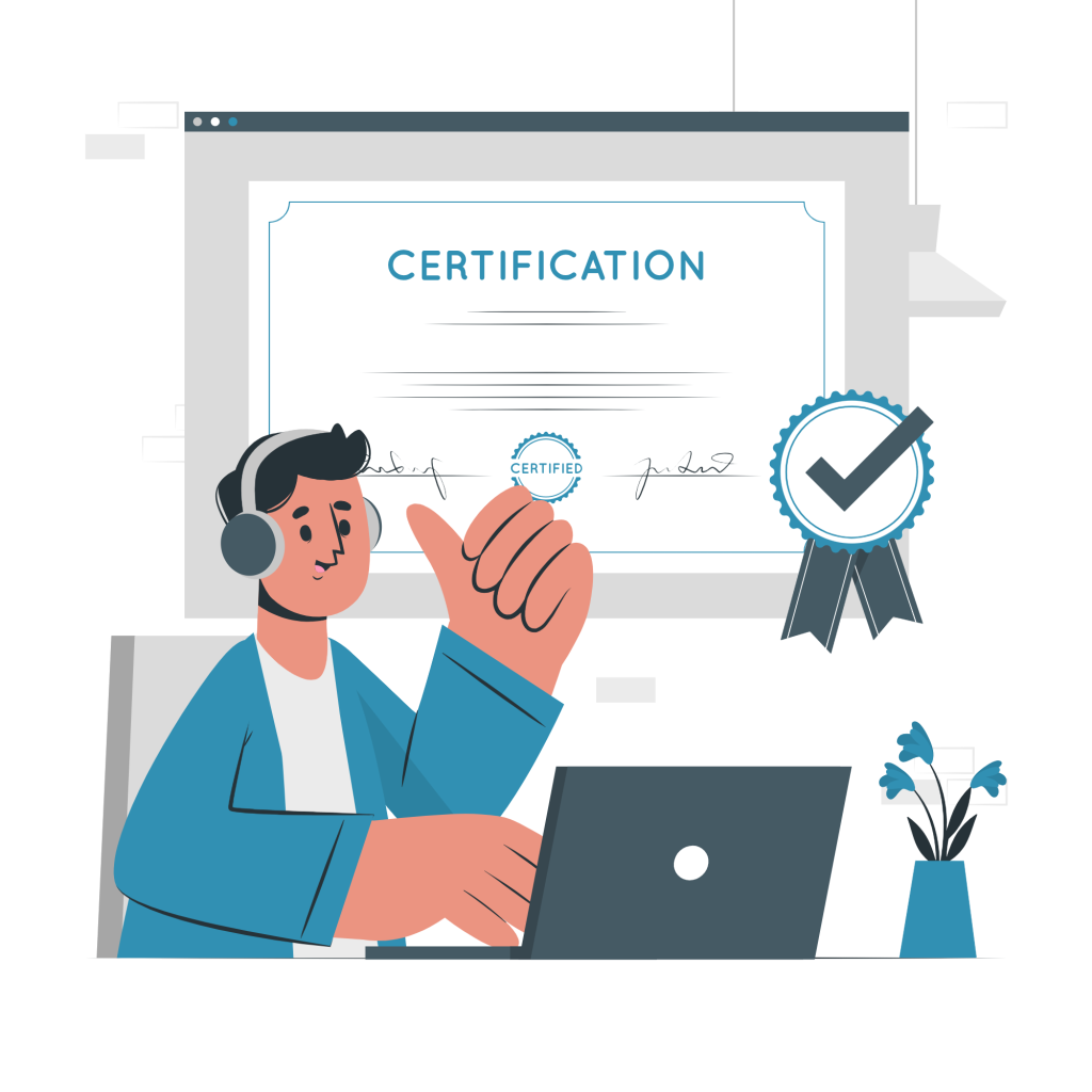 Homme utilisant une plateforme d'e-learning pour se certifier