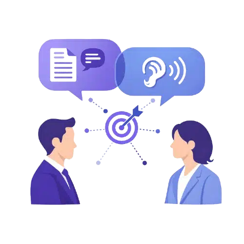 illustration-dialogue-institutionnel-ecoute-adaptation-message-strategie-flat-design