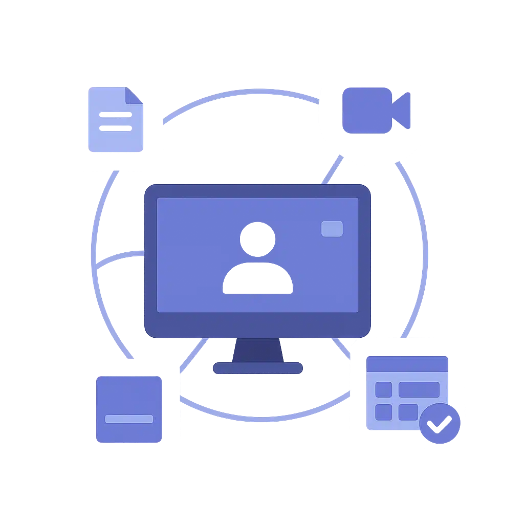 illustration-ecosysteme-outils-collaboratifs-formation-distance-flat-design