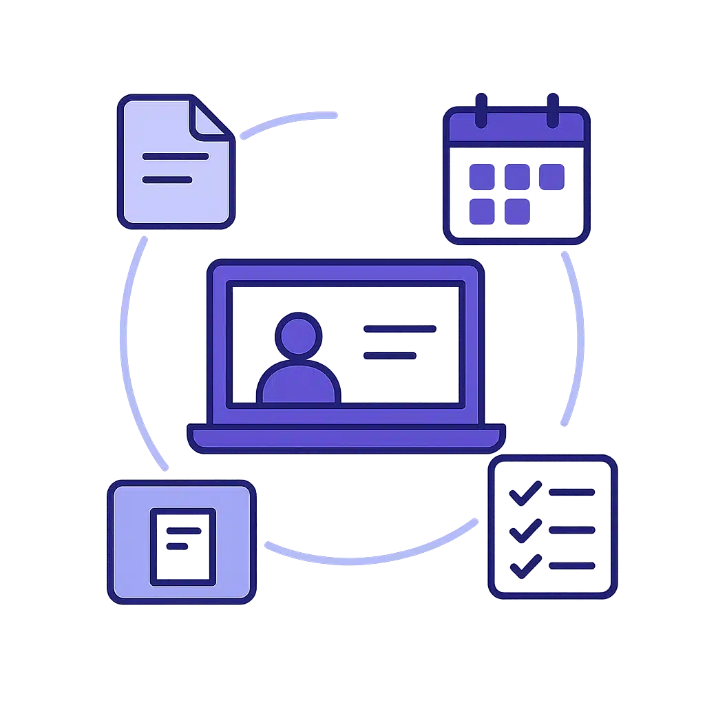 ustration-ecosysteme-outils-collaboratifs-formation-distance-flat-design