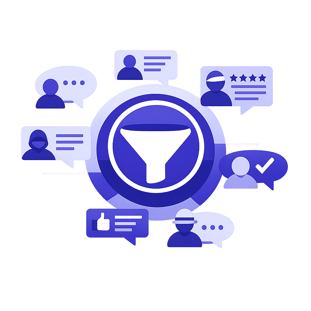 illustration-anonymat-filtre-objectivite-feedback-flat-design