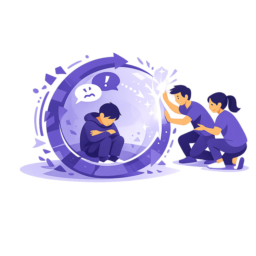illustration-methode-pikas-empathie-brise-cercle-culpabilisation-flat-design
