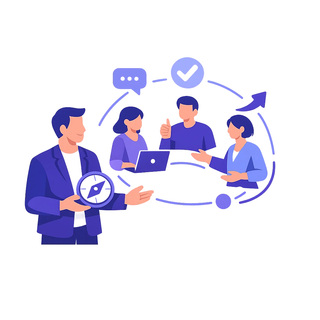 illustration-manager-coach-equipe-autonome-flat-design