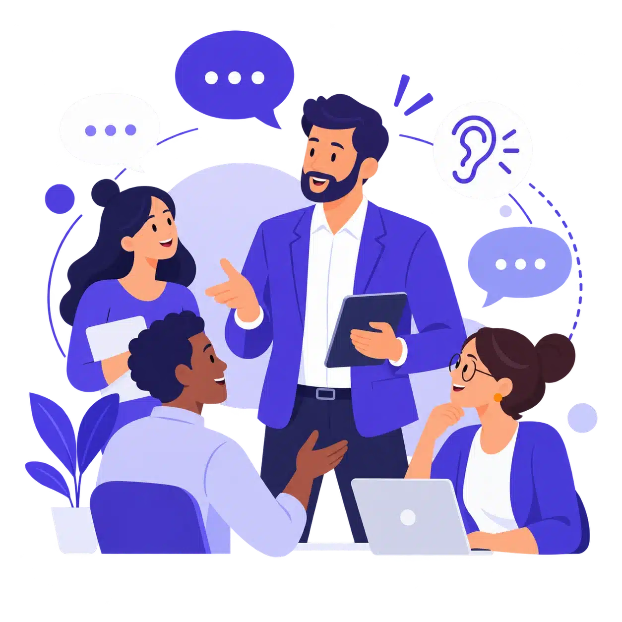 illustration-manager-communication-equipe-ecoute-active-flat-design